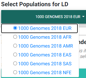 1000 Genomes superpopulations dropdown selection