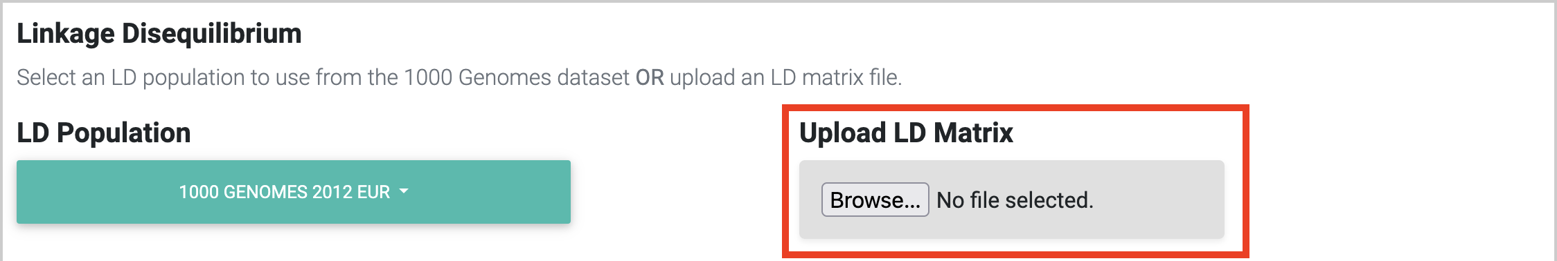 File input button for LD matrix