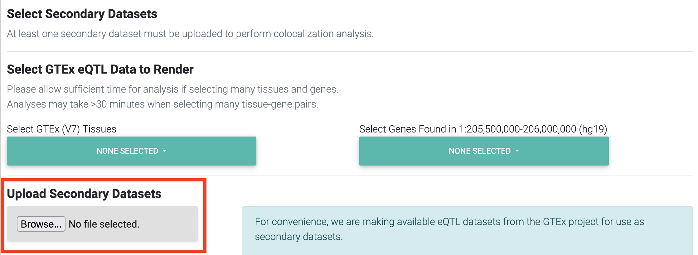 File input button for secondary dataset(s)